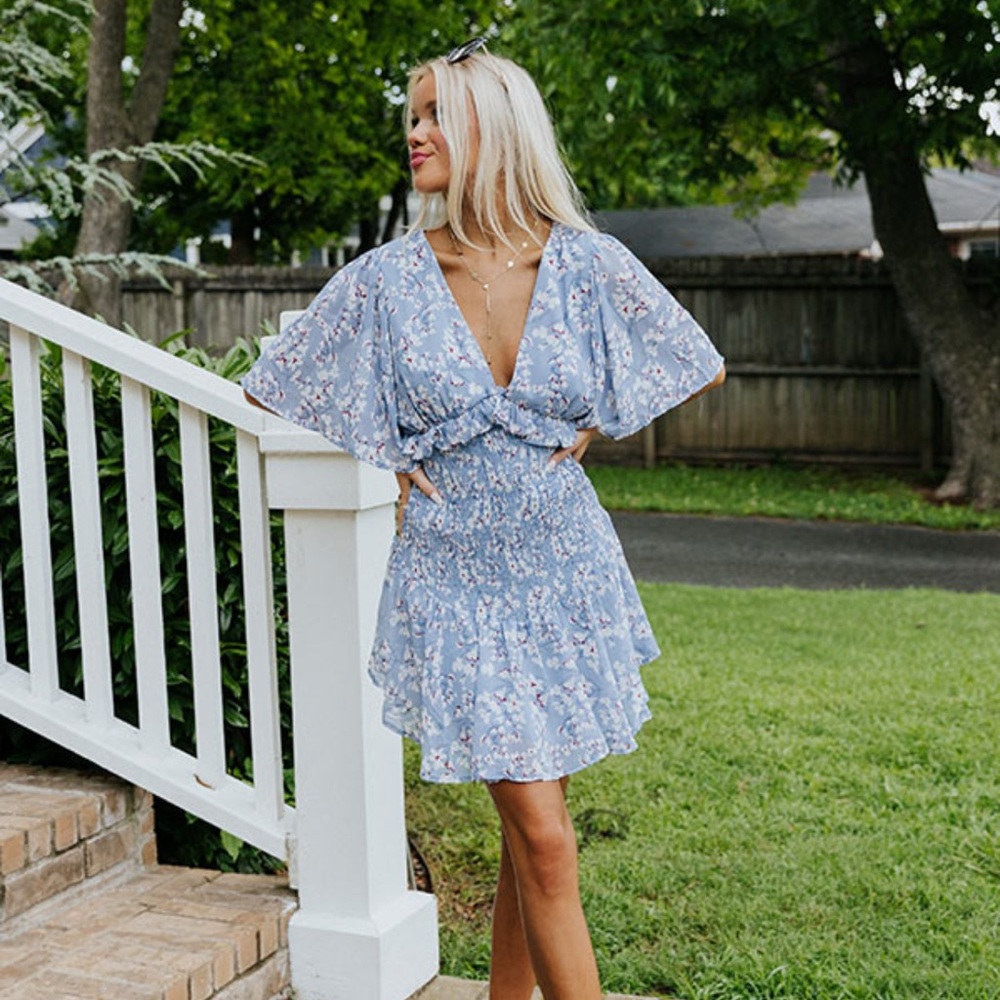 Impressions Light Blue Floral Mini Dress